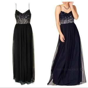 Adrianna Papell Sequin Tulle A-line Gown Dress Blue size 8 chic 90s event gala